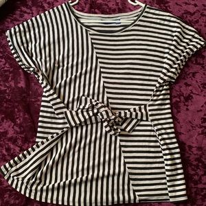 Apt 9 Cream/Pink and Black Striped Tunic - 1X